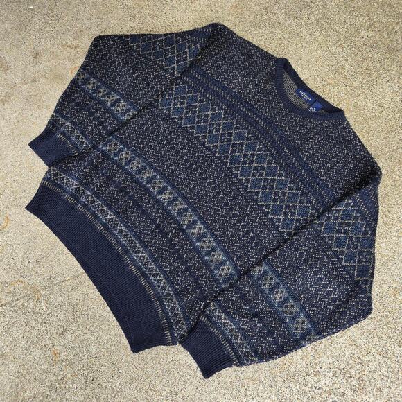 Vtg 90s VAN HEUSEN Abstract Geometric All Over Knit Pattern Crewneck Sweater XL - Picture 2 of 6